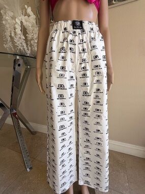 White Balenciaga Logo Wide-Leg Pants